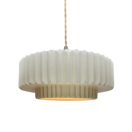 Justice Design Group Radiance 15" Wide Pendant with a Ceramic Matte White and Champagne Gold Shade Brushed Nickel