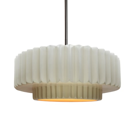 Justice Design Group Radiance 15" Wide LED Pendant with a Ceramic Matte White and Champagne Gold Shade Brushed Nickel