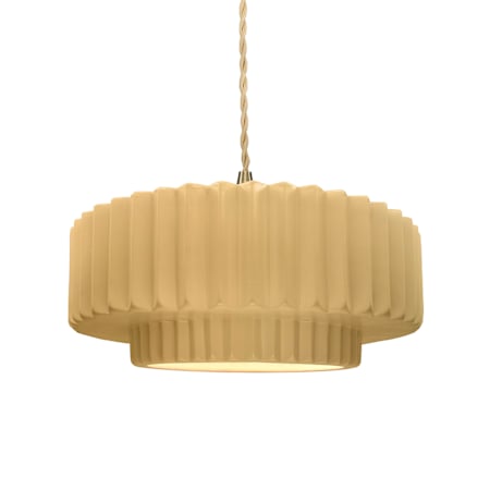Justice Design Group Radiance Collection - Pleated Tier 15" Wide LED Pendant with Twisted Beige Cord and Muted Yellow Shade Brushed Brass