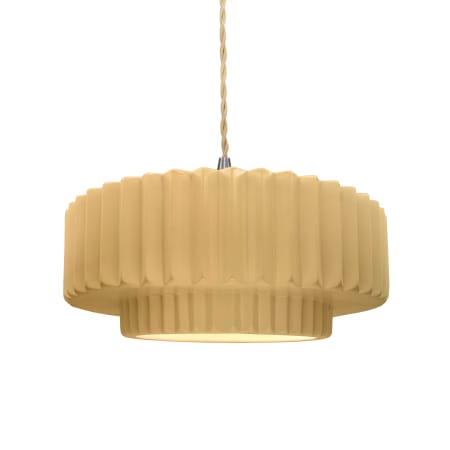 Justice Design Group Radiance 15" Wide LED Pendant with a Ceramic Muted Yellow Shade Brushed Nickel