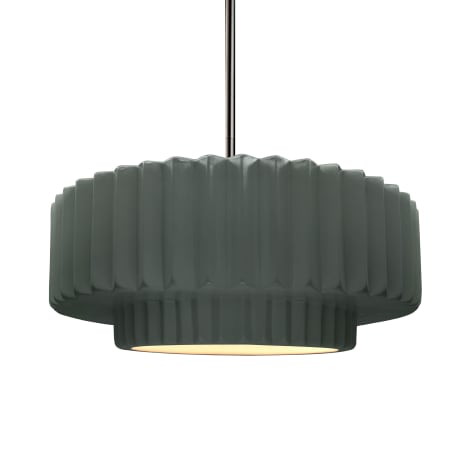 Justice Design Group Radiance 15" Wide LED Pendant with a Ceramic Pewter Green Shade Brushed Nickel