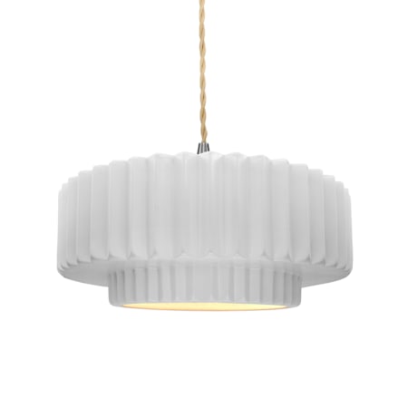 Justice Design Group Radiance 15" Wide LED Pendant with a Ceramic Gloss White Shade Brushed Nickel