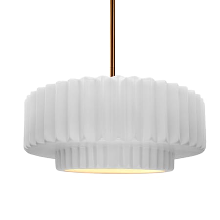 Justice Design Group Radiance Collection - Pleated Tier 15" Wide Pendant with Gloss White with Gloss White Interior Shade Brushed Brass