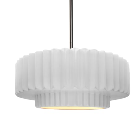 Justice Design Group Radiance 15" Wide Pendant with a Ceramic Gloss White Shade Brushed Nickel