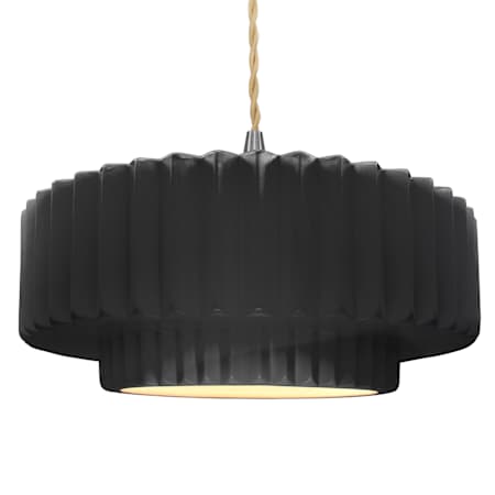 Justice Design Group Radiance 16" Wide LED Pendant with a Ceramic Gloss Black and White Shade Brushed Nickel