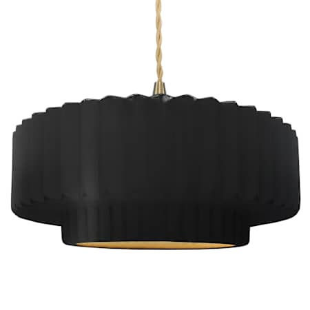 Justice Design Group Radiance Collection - Pleated Tier 16" Wide LED Pendant with Twisted Beige Cord and Carbon Matte Black with Champagne Gold Interior Shade Brushed Brass