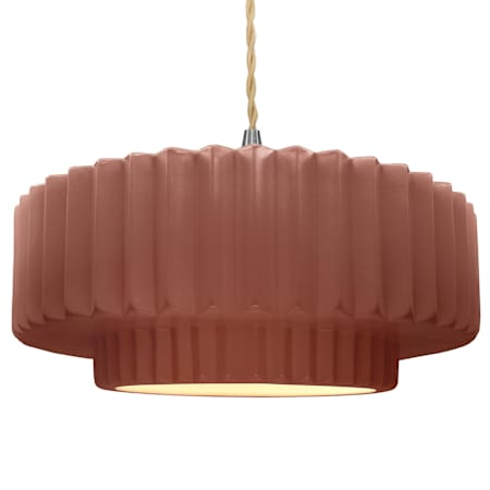 Justice Design Group Radiance 16" Wide Pendant with a Ceramic Canyon Clay Shade Brushed Nickel