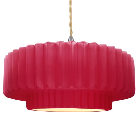 Justice Design Group Radiance 16" Wide Pendant with a Ceramic Cerise Shade Brushed Nickel
