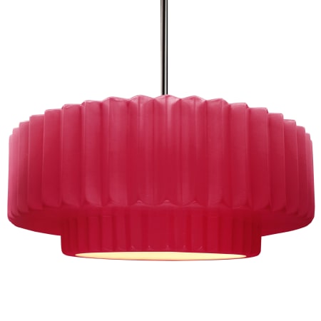 Justice Design Group Radiance 16" Wide LED Pendant with a Ceramic Cerise Shade Brushed Nickel