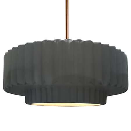 Justice Design Group Radiance Collection - Pleated Tier 16" Wide Pendant with Gloss Grey Shade Brushed Brass