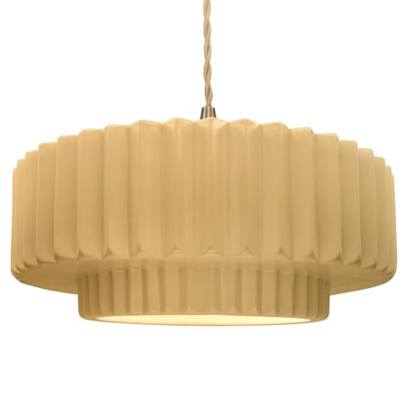 Justice Design Group Radiance 16" Wide Pendant with Muted Yellow Shade and Beige Twisted Cord Brushed Brass