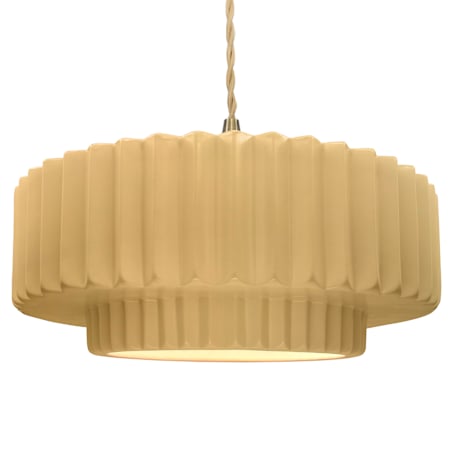 Justice Design Group Radiance 16" Wide LED Pendant with Muted Yellow Shade and Beige Twisted Cord Brushed Brass