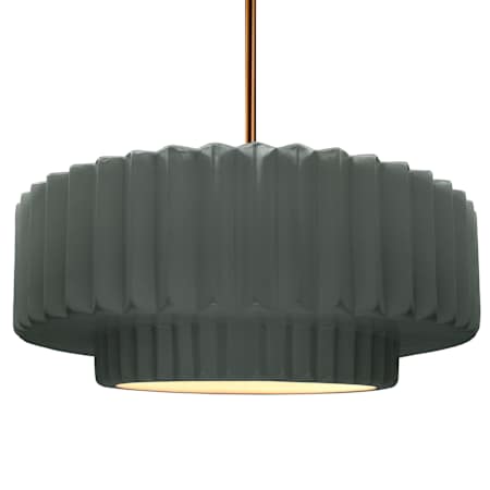 Justice Design Group Radiance Collection - Pleated Tier 16" Wide LED Pendant with Pewter Green Shade Brushed Brass