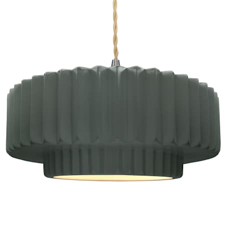 Justice Design Group Radiance 16" Wide Pendant with a Ceramic Pewter Green Shade Brushed Nickel