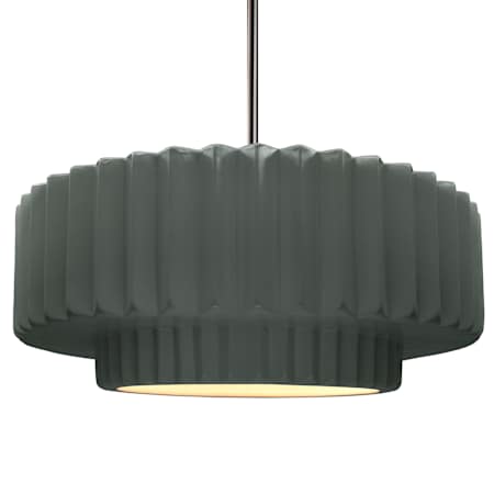Justice Design Group Radiance 16" Wide LED Pendant with a Ceramic Pewter Green Shade Brushed Nickel