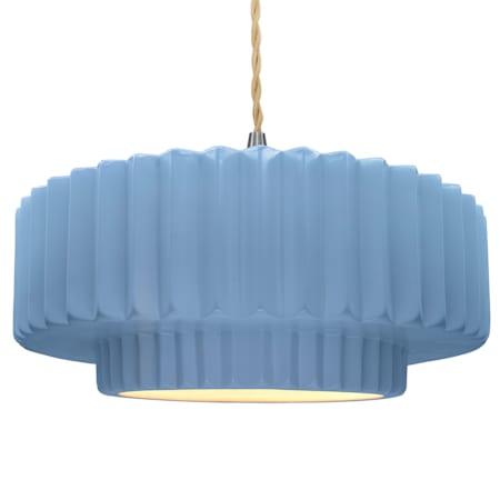Justice Design Group Radiance 16" Wide Pendant with a Ceramic Sky Blue Shade Brushed Nickel