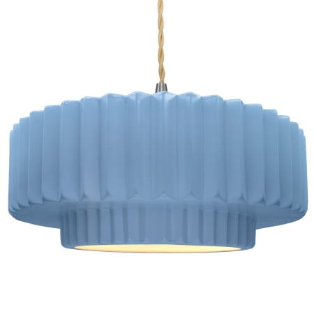 Justice Design Group Radiance 16" Wide LED Pendant with a Ceramic Sky Blue Shade Brushed Nickel