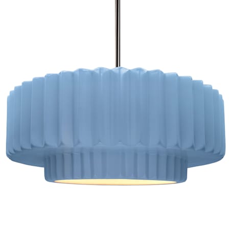 Justice Design Group Radiance 16" Wide LED Pendant with a Ceramic Sky Blue Shade Brushed Nickel