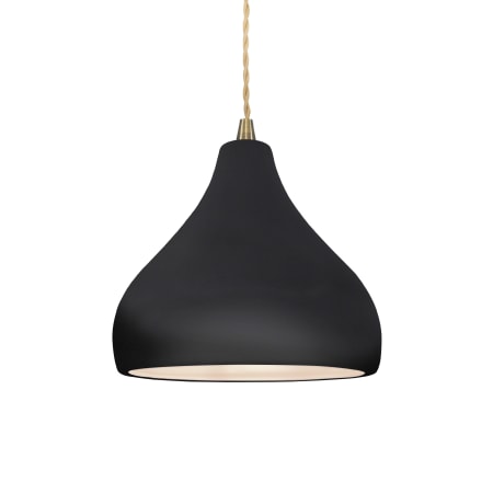 Justice Design Group Radiance 8" Wide LED Mini Pendant with a Ceramic Gloss Black and White Shade Antique Brass