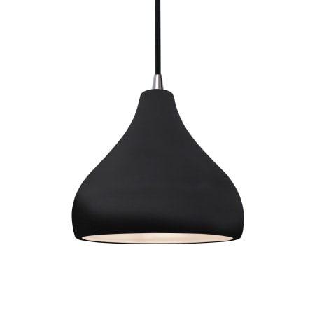 Justice Design Group Radiance 8" Wide LED Mini Pendant with a Ceramic Gloss Black and White Shade Brushed Nickel