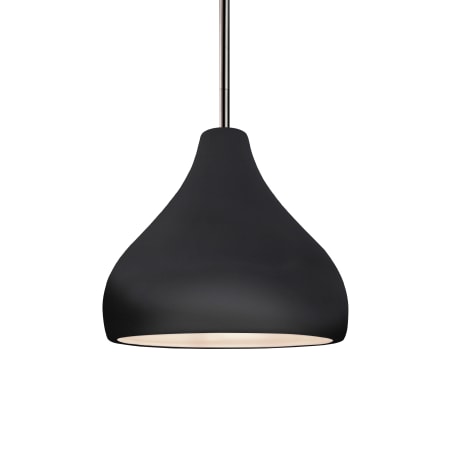 Justice Design Group Radiance 8" Wide Mini Pendant with a Ceramic Gloss Black Shade Brushed Nickel