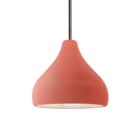 Justice Design Group Radiance 8" Wide Mini Pendant with a Ceramic Gloss Blush Shade Brushed Nickel