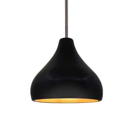 Justice Design Group Radiance 8" Wide Mini Pendant with a Ceramic Carbon Matte Black and Champagne Gold Shade Brushed Nickel