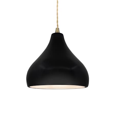 Justice Design Group Radiance 8" Wide Mini Pendant with a Ceramic Carbon Matte Black Shade Antique Brass