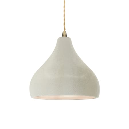 Justice Design Group Radiance 8" Wide Mini Pendant with a Ceramic White Crackle Shade Antique Brass