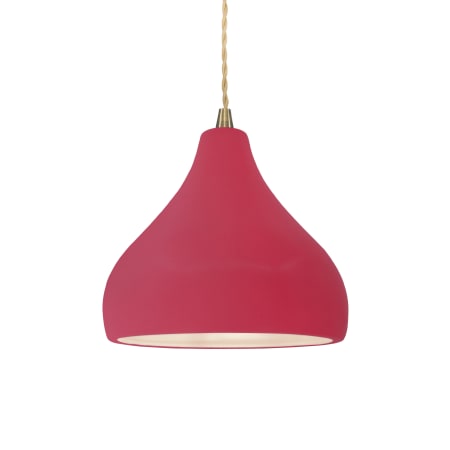 Justice Design Group Radiance 8" Wide LED Mini Pendant with a Ceramic Cerise Shade Antique Brass