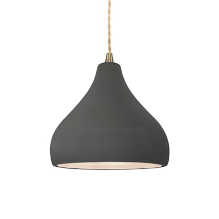 Justice Design Group Radiance 8" Wide Mini Pendant with a Ceramic Gloss Grey Shade Antique Brass