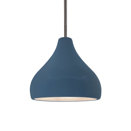 Justice Design Group Radiance 8" Wide LED Mini Pendant with a Ceramic Midnight Sky and Matte White Shade Brushed Nickel