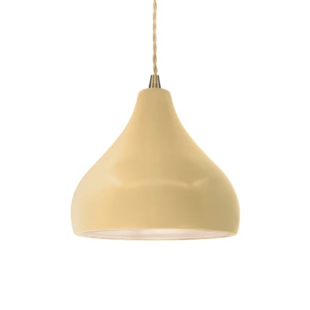 Justice Design Group Radiance 8" Wide LED Mini Pendant with a Ceramic Muted Yellow Shade Antique Brass