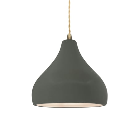 Justice Design Group Radiance 8" Wide LED Mini Pendant with a Ceramic Pewter Green Shade Antique Brass