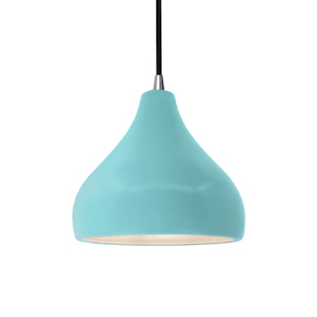 Justice Design Group Radiance 8" Wide Mini Pendant with a Ceramic Reflecting Pool Shade Brushed Nickel