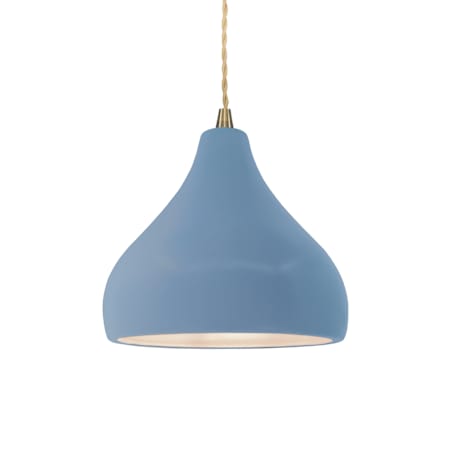 Justice Design Group Radiance 8" Wide Mini Pendant with a Ceramic Sky Blue Shade Antique Brass
