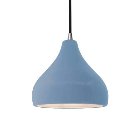 Justice Design Group Radiance 8" Wide LED Mini Pendant with a Ceramic Sky Blue Shade Brushed Nickel