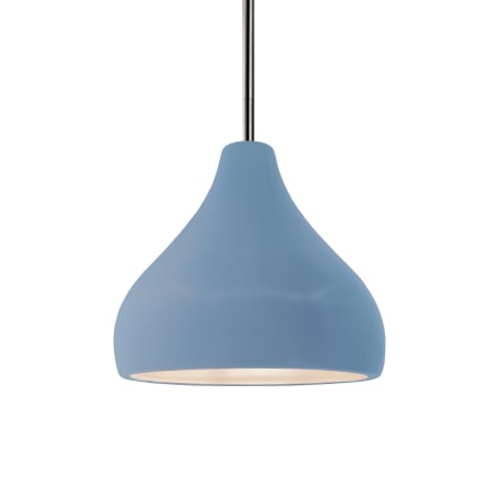 Justice Design Group Radiance 8" Wide Mini Pendant with a Ceramic Sky Blue Shade Brushed Nickel