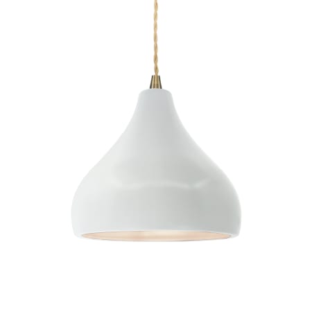 Justice Design Group Radiance 8" Wide LED Mini Pendant with a Ceramic Gloss White Shade Antique Brass