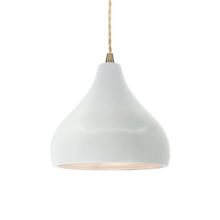 Justice Design Group Radiance 8" Wide Mini Pendant with a Ceramic Gloss White Shade Antique Brass