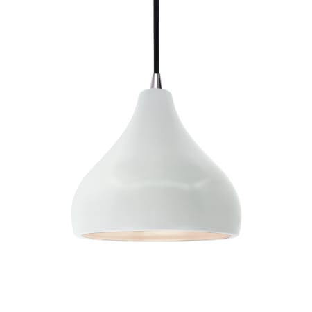 Justice Design Group Radiance 8" Wide LED Mini Pendant with a Ceramic Gloss White Shade Brushed Nickel