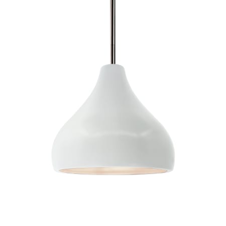 Justice Design Group Radiance 8" Wide LED Mini Pendant with a Ceramic Gloss White Shade Brushed Nickel