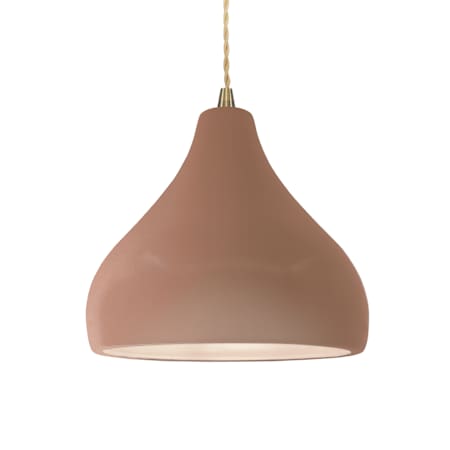 Justice Design Group Radiance 12" Wide LED Pendant with Twisted Beige Cord and Adobe Shade Antique Brass / Adobe