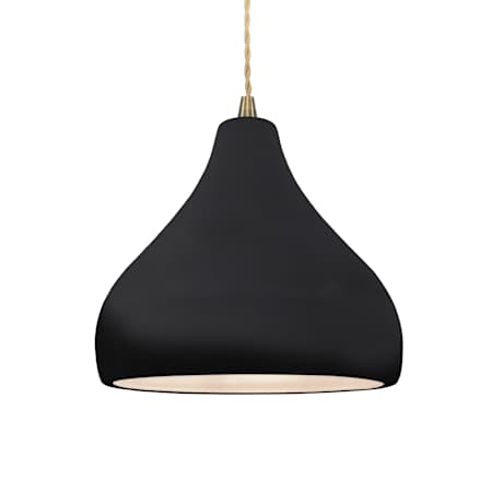 Justice Design Group Radiance 12" Wide Pendant with Twisted Beige Cord Antique Brass / Gloss Black / Matte White