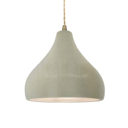 Justice Design Group Radiance 12" Wide LED Pendant with Twisted Beige Cord with Green Crackle Shade Antique Brass / Celadon Green Crackle