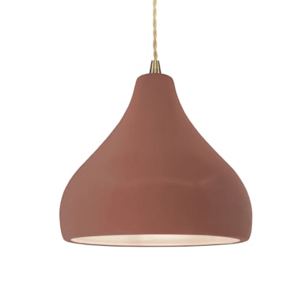 Justice Design Group Radiance 12" Wide LED Pendant with Twisted Beige Cord and Canyon Clay Shade Antique Brass / Canyon Clay