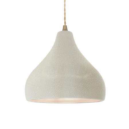 Justice Design Group Radiance 12" Wide Pendant with Twisted Beige Cord and White Crackle Shade Antique Brass / White Crackle