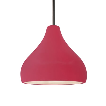 Justice Design Group Radiance 12" Wide Pendant with a Ceramic Cerise Shade Brushed Nickel