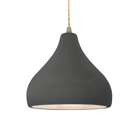 Justice Design Group Radiance 12" Wide LED Pendant with Twisted Beige Cord and Gloss Gray Shade Antique Brass / Gloss Gray