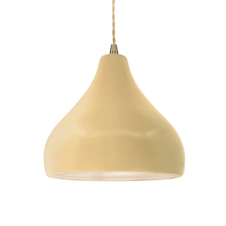 Justice Design Group Radiance 12" Wide LED Pendant with Twisted Beige Cord and Muted Yellow Shade Antique Brass / Muted Yellow
